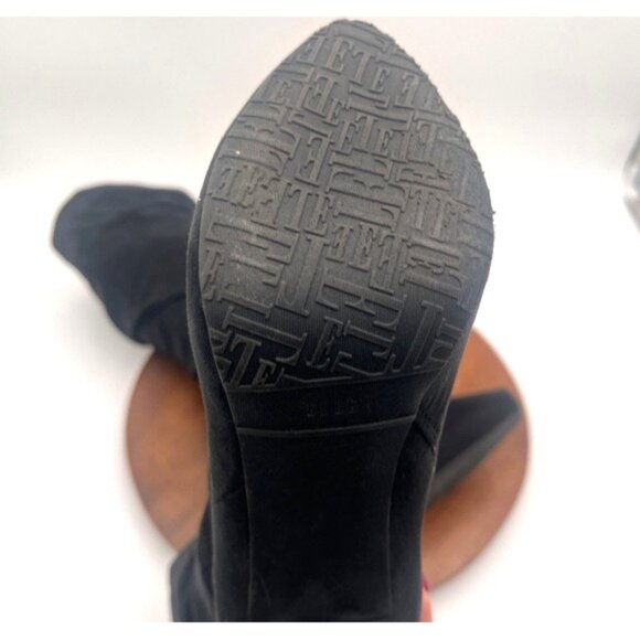 Elle Black Suede Pointed Toe Slouchy Heeled Mid-Calf Boots Size 6M Whimsigoth - Picture 11 of 14